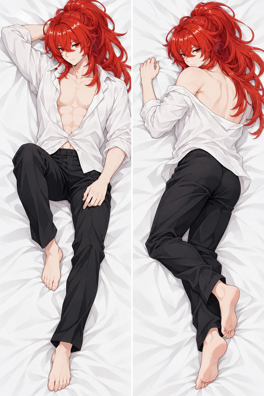 Diluc Open White Shirt Body Pillow